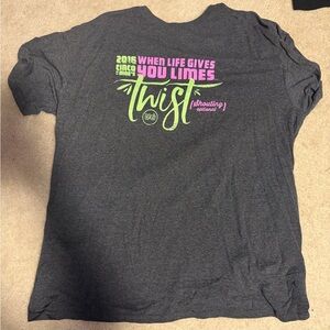 Gray Graphic T-Shirt with Lime and Pink Text